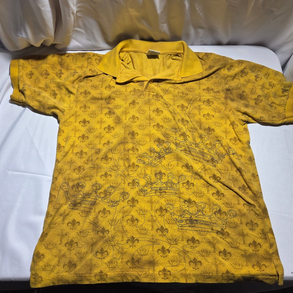 Old Skool Mens Yellow Fleur De Lis Crown Cross Print Polo Shirt 2X